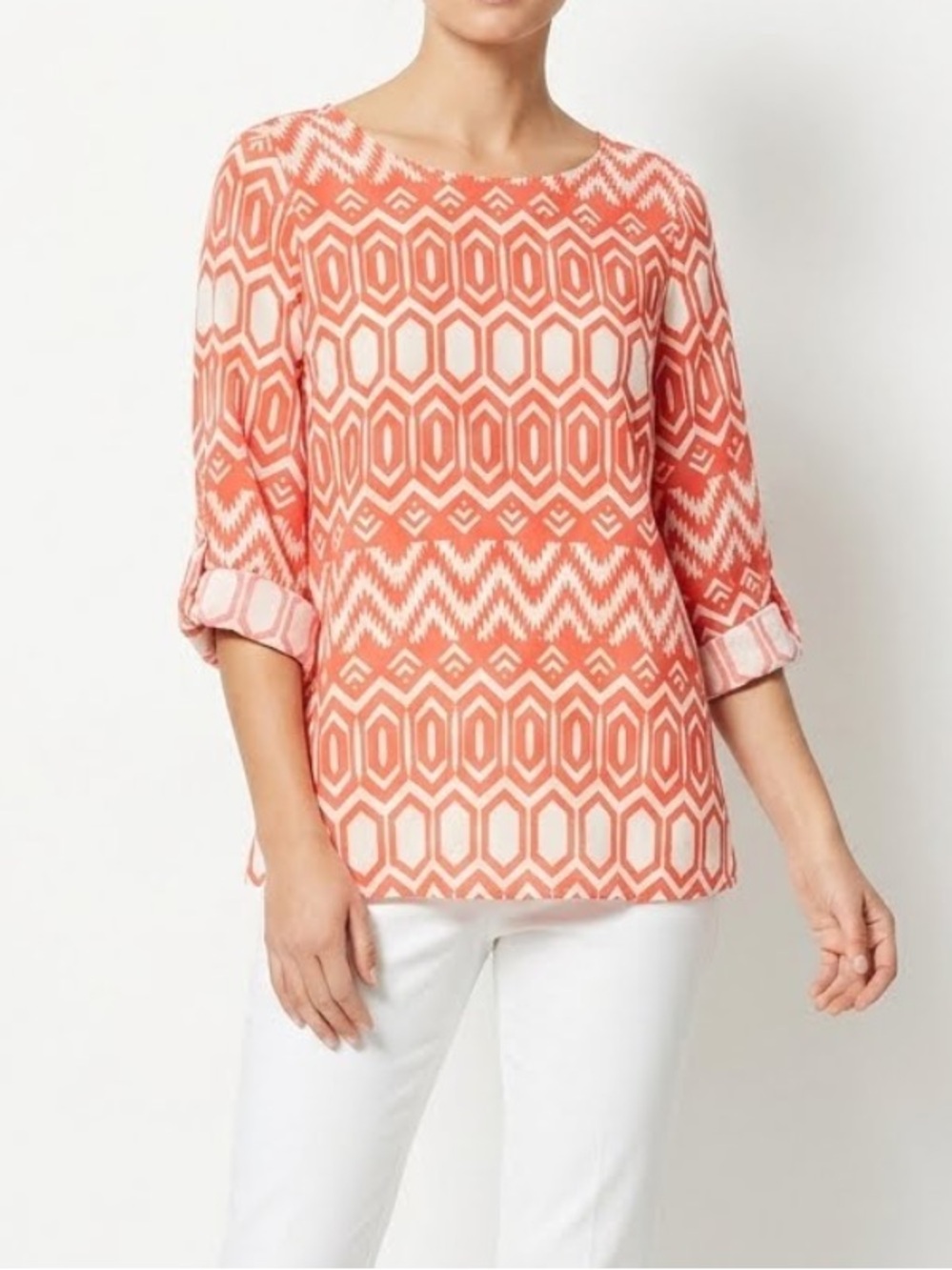 ANTHROPOLOGIE | EVERLY Printed Tunic Top Coral Large